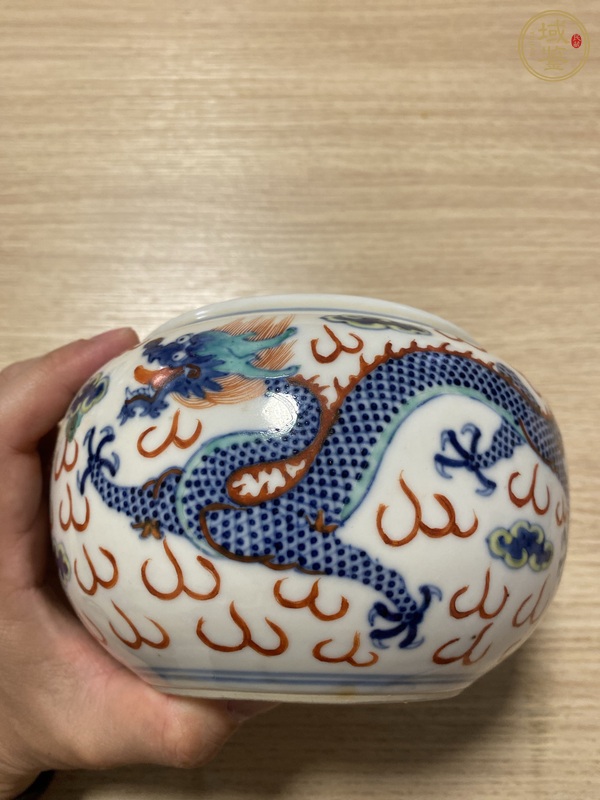古玩陶瓷清晚·青花五彩龍鳳呈祥紋水盂 真品鑒賞圖