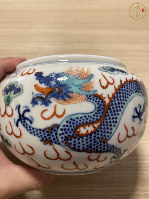 古玩陶瓷清晚·青花五彩龍鳳呈祥紋水盂 真品鑒賞圖