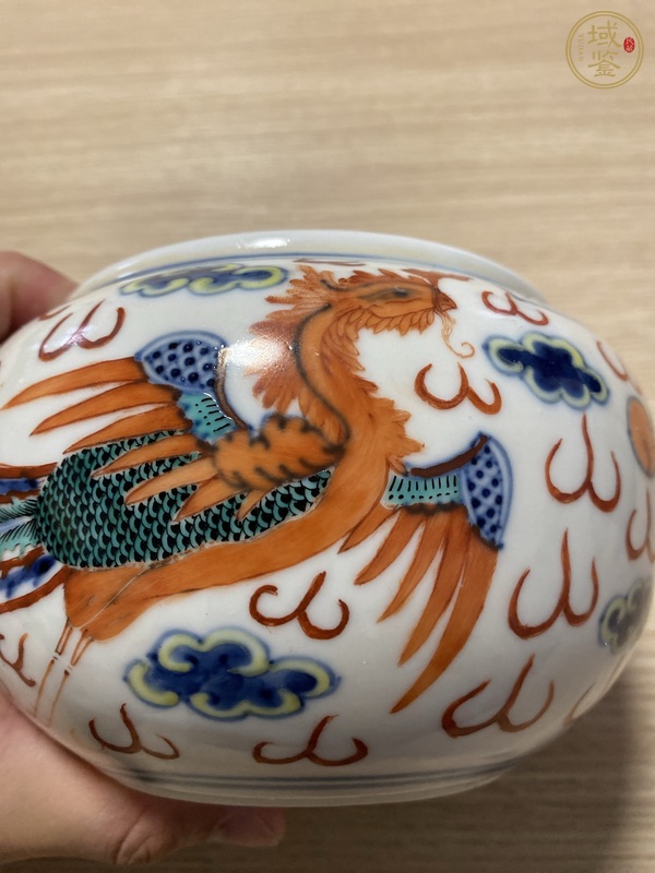 古玩陶瓷清晚·青花五彩龍鳳呈祥紋水盂 真品鑒賞圖