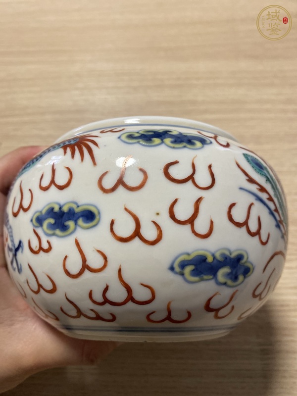 古玩陶瓷清晚·青花五彩龍鳳呈祥紋水盂 真品鑒賞圖