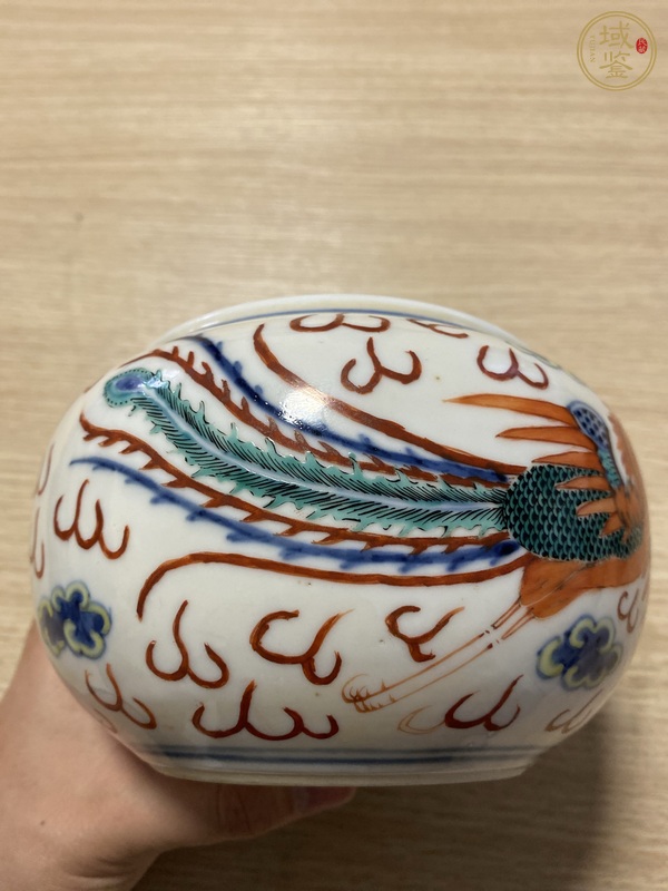 古玩陶瓷清晚·青花五彩龍鳳呈祥紋水盂 真品鑒賞圖