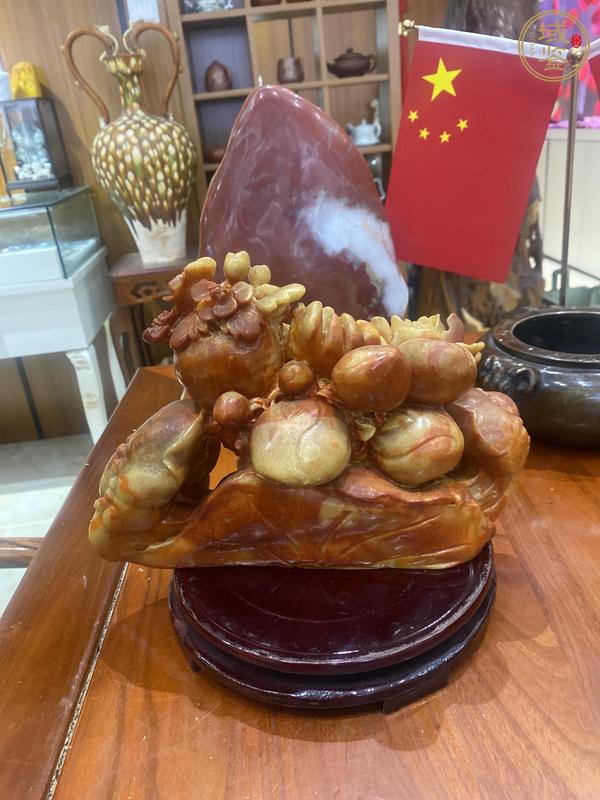 古玩玉器壽山石雕“福壽如意”擺件真品鑒賞圖
