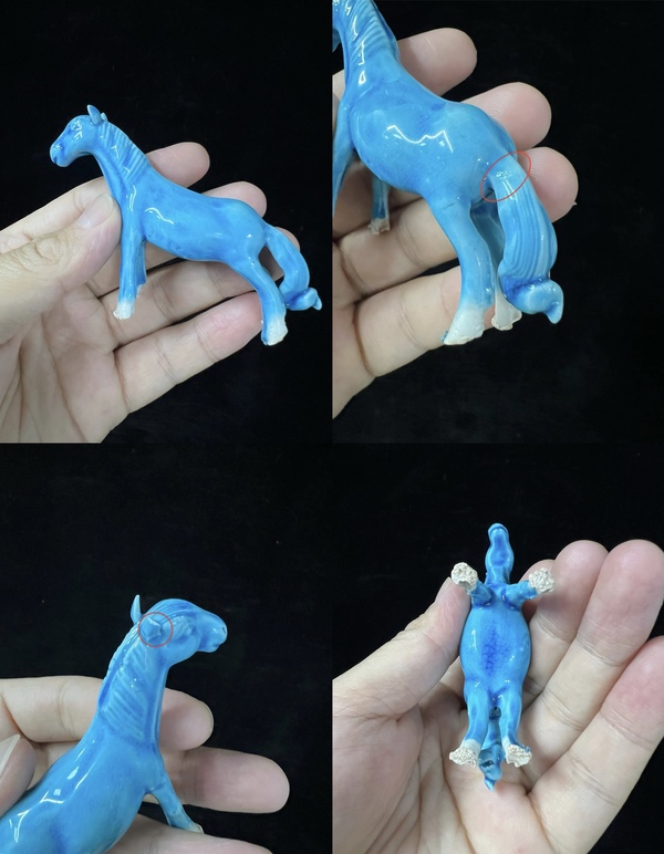 古玩陶瓷孔雀藍釉瓷塑馬一套拍賣,當前價格888元