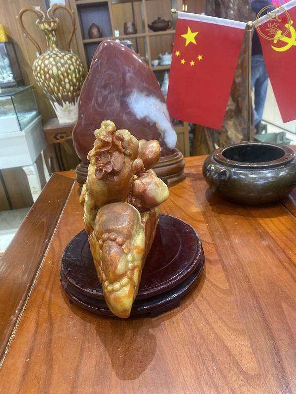 古玩玉器壽山石雕“福壽如意”擺件真品鑒賞圖