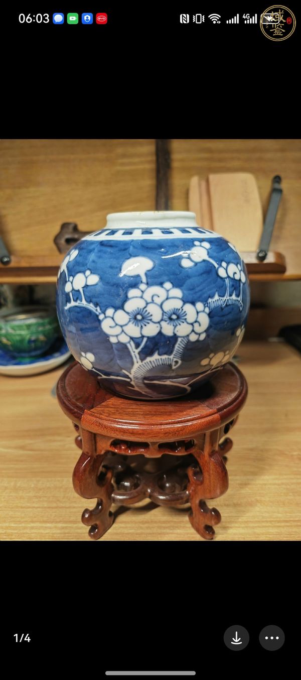 古玩陶瓷青花留白冰梅紋罐真品鑒賞圖