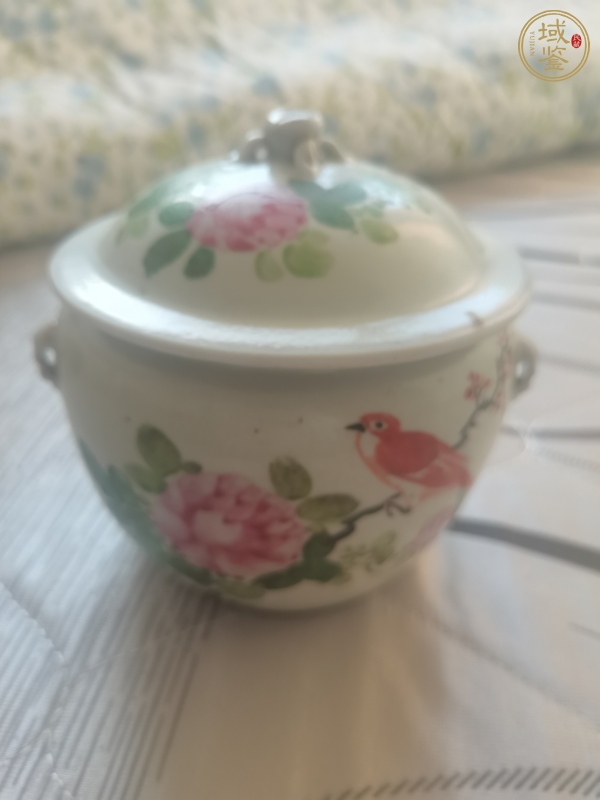 古玩粉彩花卉紋粥罐真品鑒賞圖