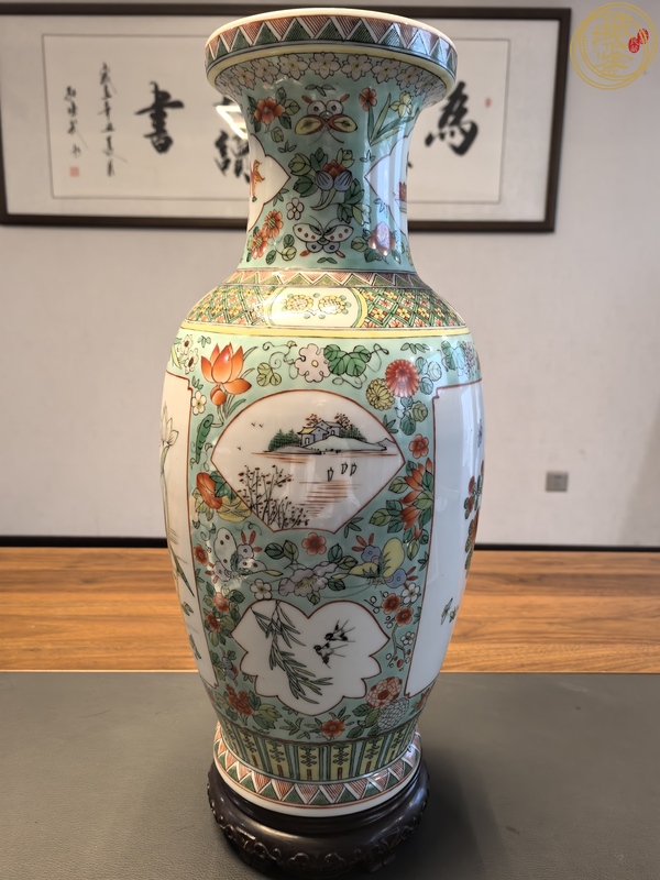 古玩陶瓷五彩花鳥紋盤口瓶真品鑒賞圖