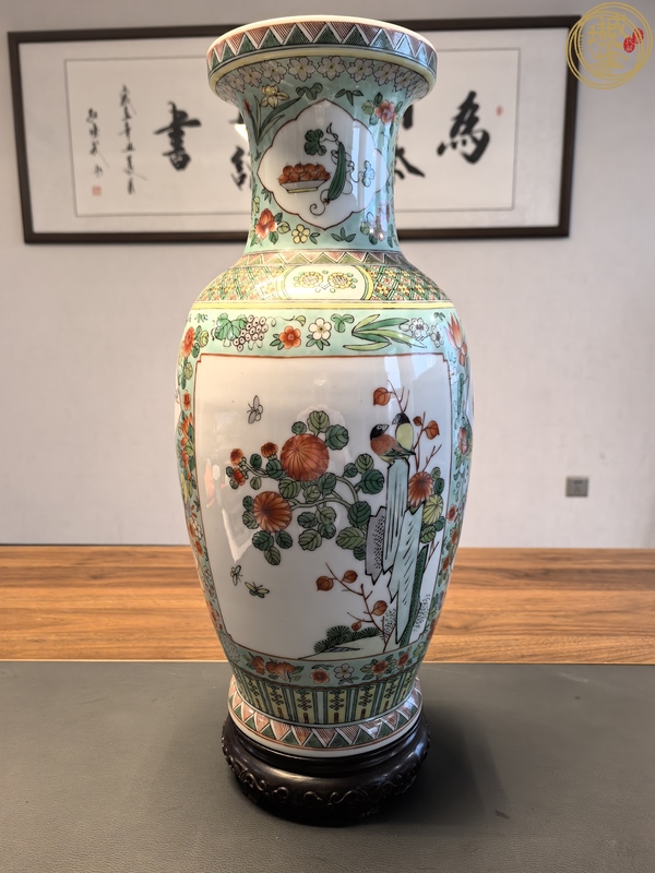 古玩陶瓷五彩花鳥紋盤口瓶真品鑒賞圖