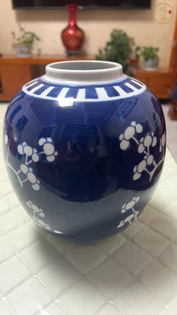 古玩陶瓷青花留白梅紋罐真品鑒賞圖