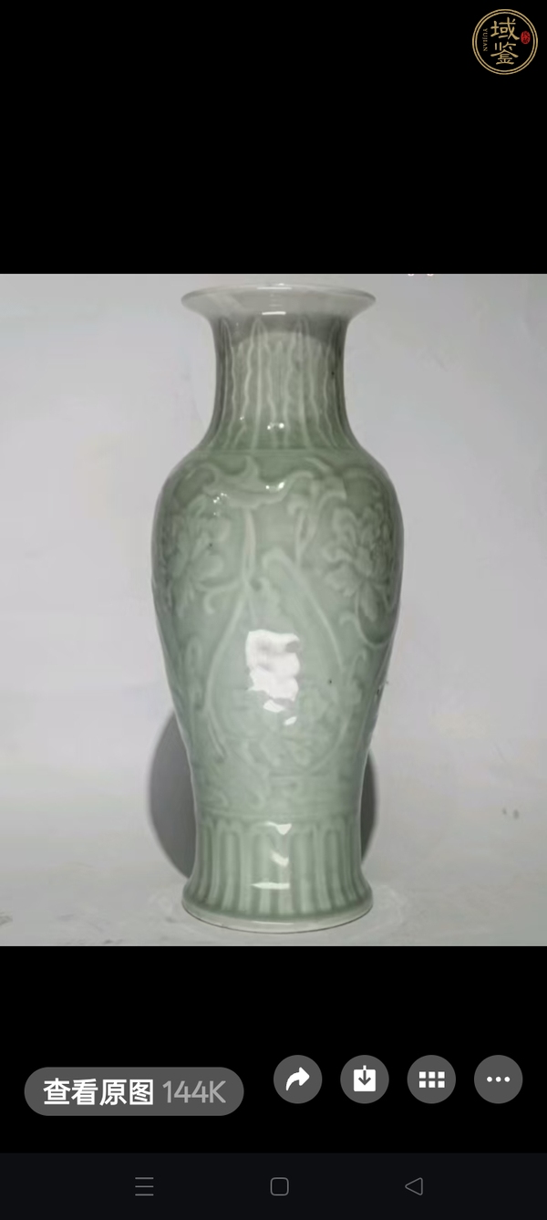 古玩陶瓷豆青釉刻花紋觀音瓶真品鑒賞圖