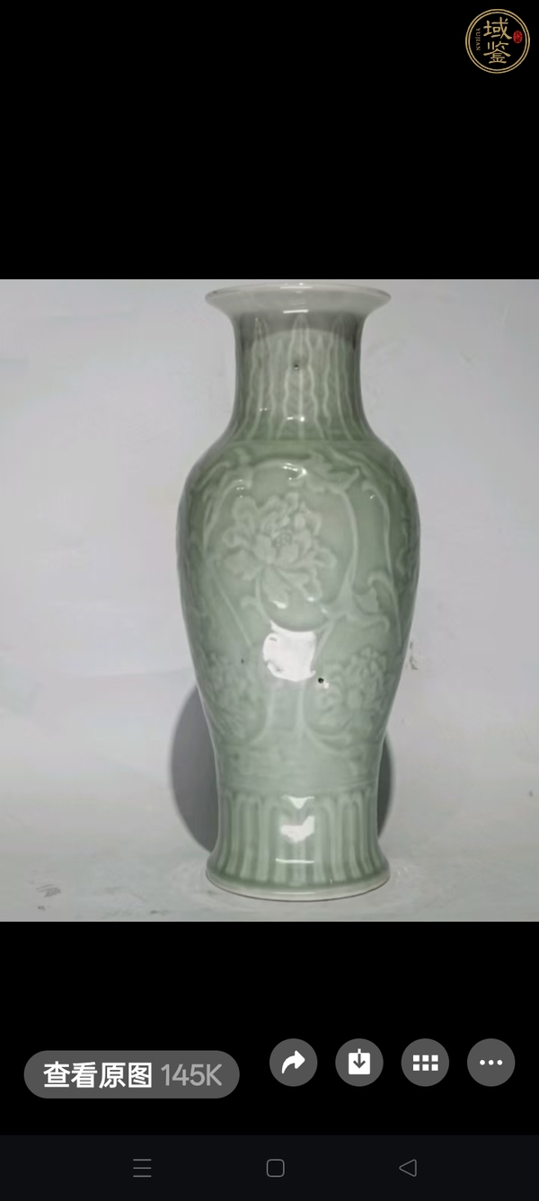 古玩陶瓷豆青釉刻花紋觀音瓶真品鑒賞圖
