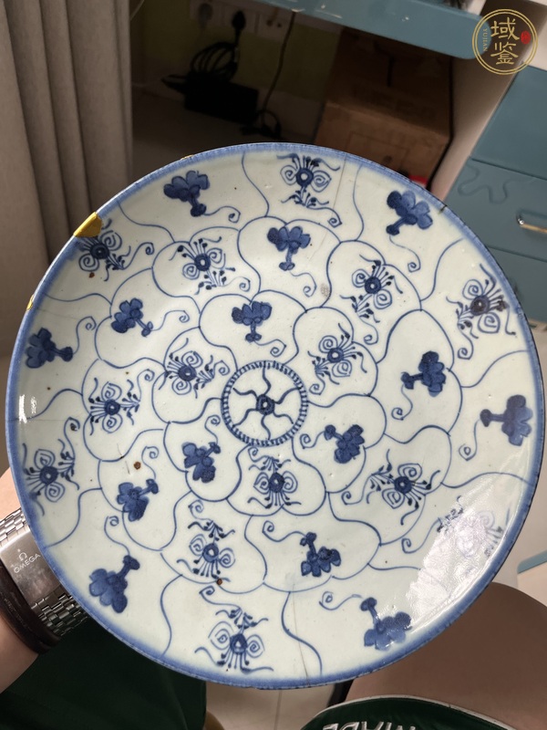 古玩陶瓷如意靈芝紋青花盤真品鑒賞圖