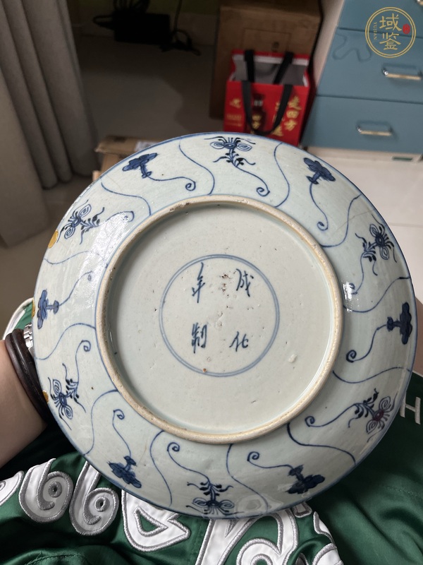 古玩陶瓷如意靈芝紋青花盤真品鑒賞圖