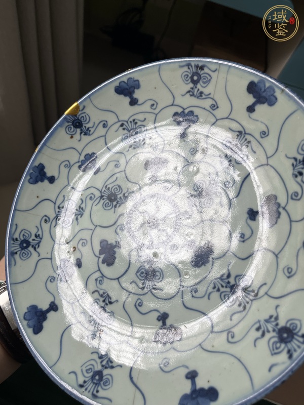 古玩陶瓷如意靈芝紋青花盤真品鑒賞圖