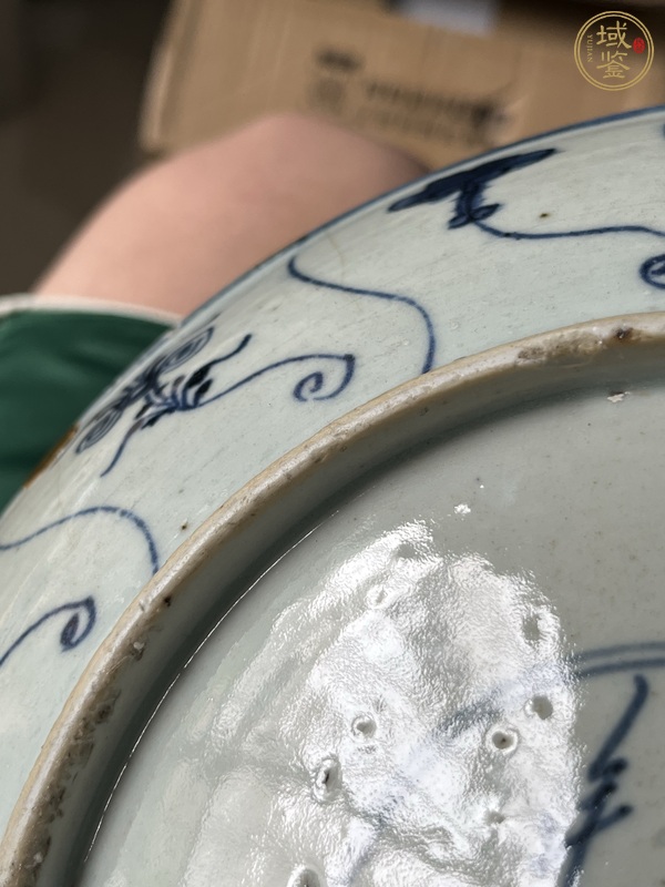 古玩陶瓷如意靈芝紋青花盤真品鑒賞圖
