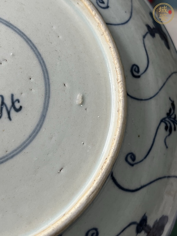 古玩陶瓷如意靈芝紋青花盤真品鑒賞圖