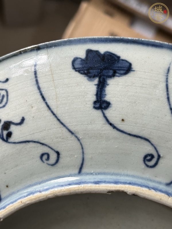 古玩陶瓷如意靈芝紋青花盤真品鑒賞圖