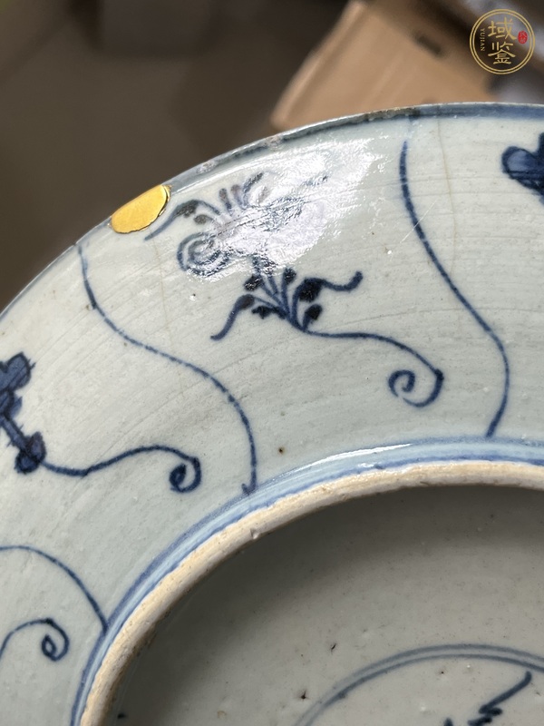 古玩陶瓷如意靈芝紋青花盤真品鑒賞圖