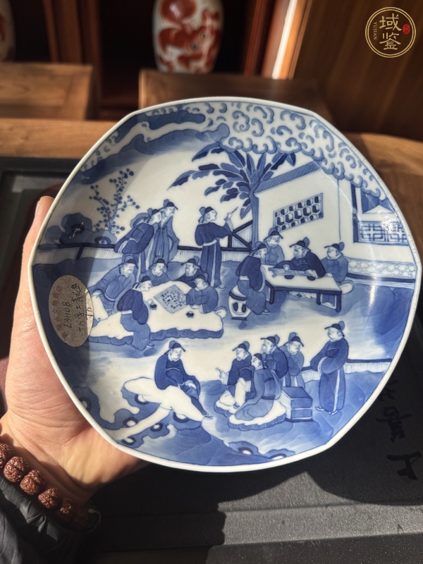 古玩陶瓷青花十八學(xué)士圖六方盤真品鑒賞圖