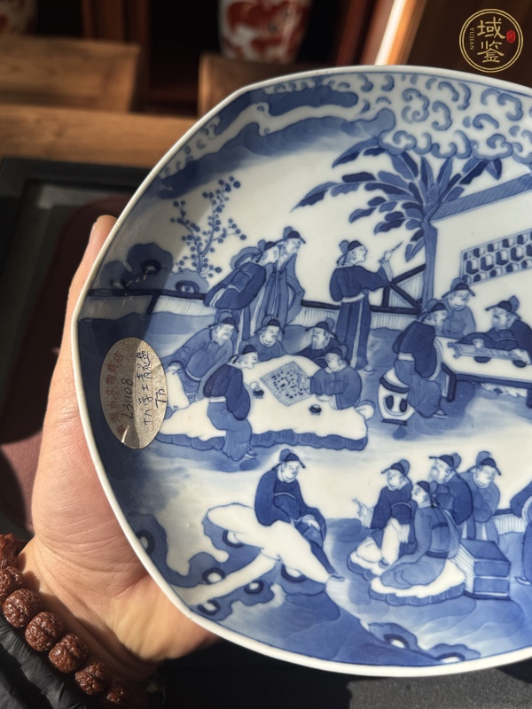 古玩陶瓷青花十八學(xué)士圖六方盤真品鑒賞圖