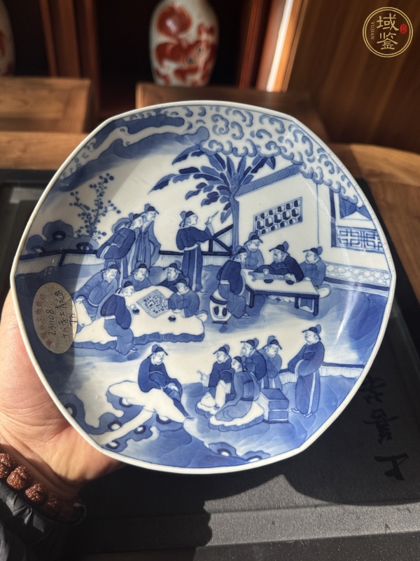 古玩陶瓷青花十八學(xué)士圖六方盤真品鑒賞圖