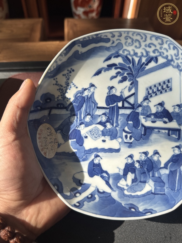 古玩陶瓷青花十八學(xué)士圖六方盤真品鑒賞圖