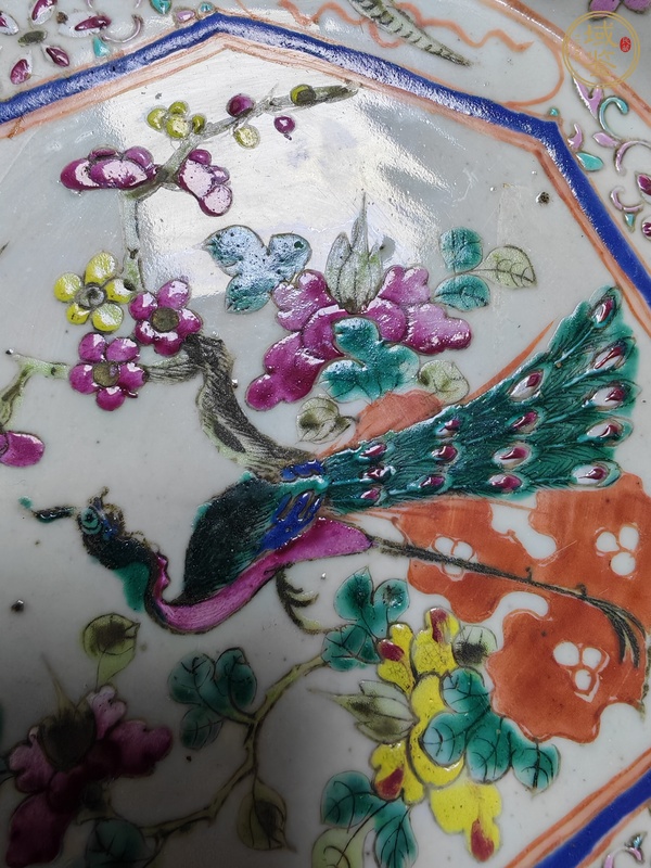 古玩陶瓷同治細路粉彩折沿盆真品鑒賞圖
