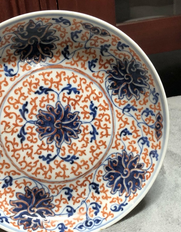 古玩陶瓷清光緒·青花加彩纏枝蓮紋盤拍賣，當(dāng)前價格7800元