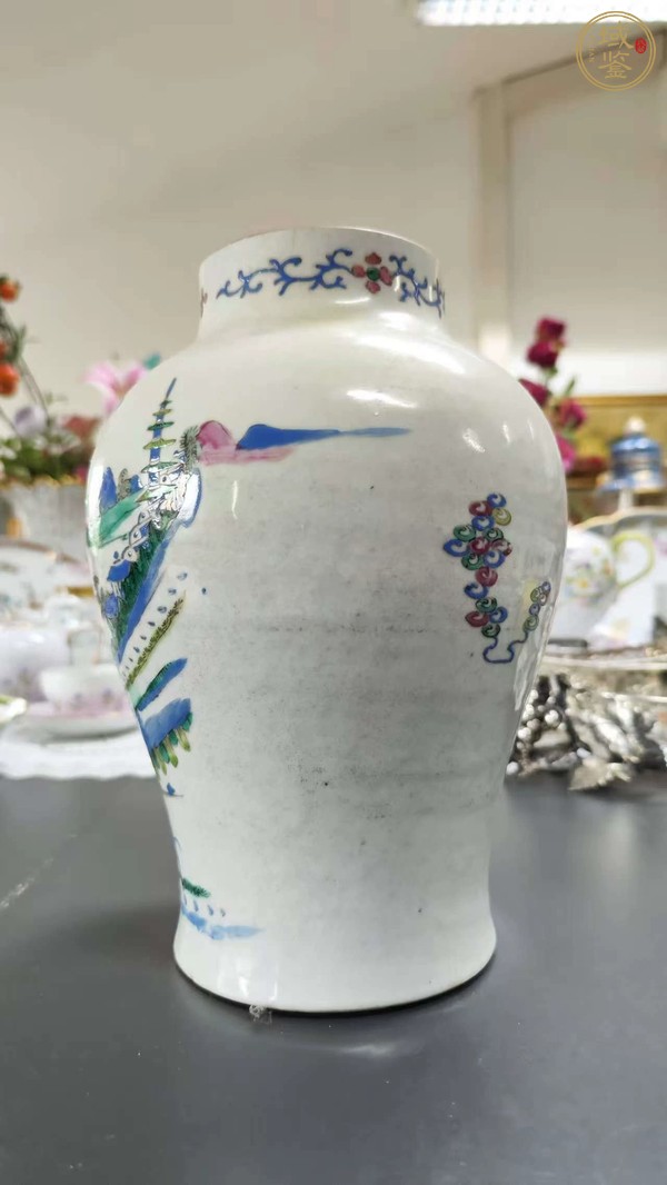 古玩陶瓷廣彩山水人物紋將軍罐真品鑒賞圖