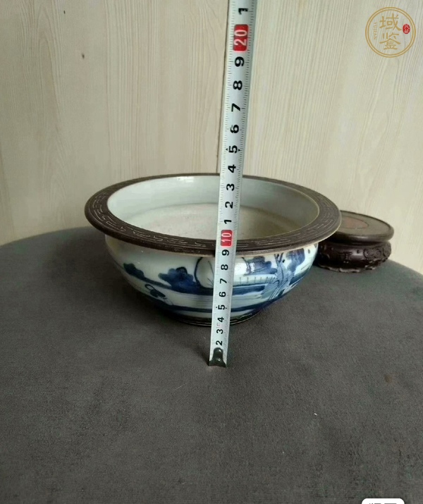 古玩陶瓷青花山水人物紋香爐真品鑒賞圖