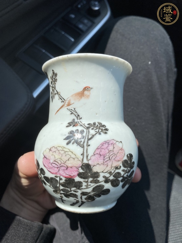 古玩淺絳彩花鳥紋渣斗真品鑒賞圖