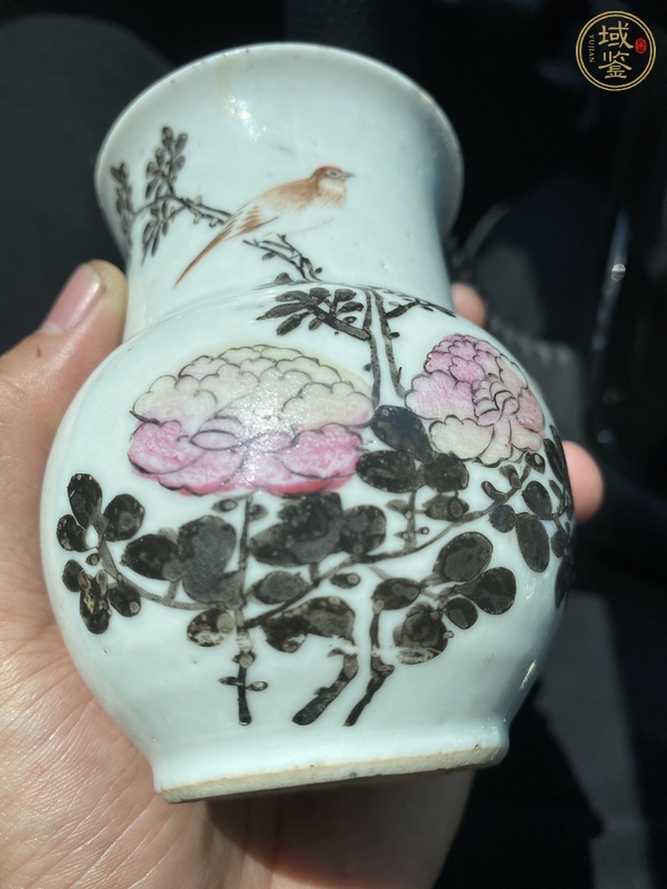 古玩陶瓷淺絳彩花鳥紋渣斗真品鑒賞圖