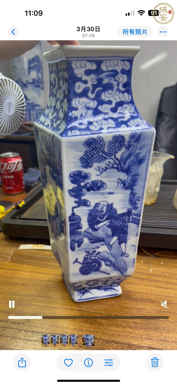 古玩陶瓷青花人物故事碗菱形瓶真品鑒賞圖