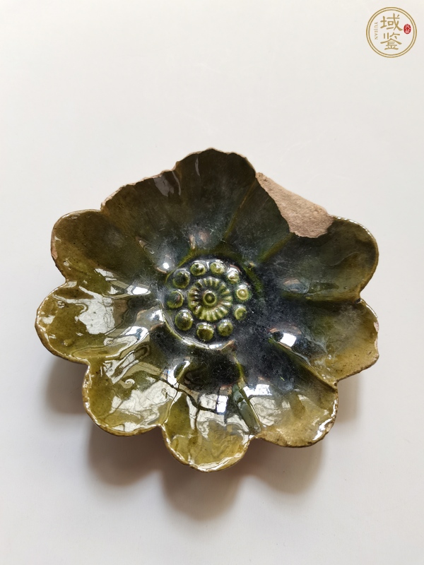 古玩陶瓷綠吉州花卉紋葵口碟真品鑒賞圖