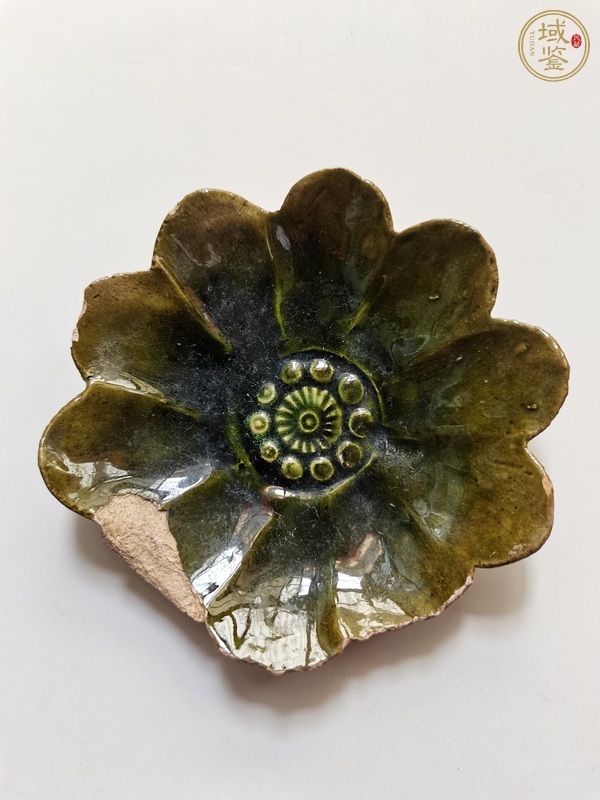 古玩陶瓷綠吉州花卉紋葵口碟真品鑒賞圖
