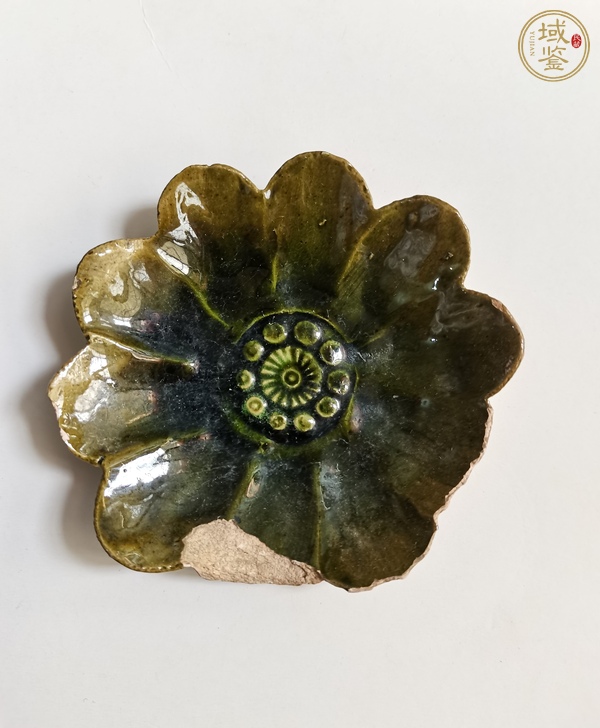 古玩陶瓷綠吉州花卉紋葵口碟真品鑒賞圖