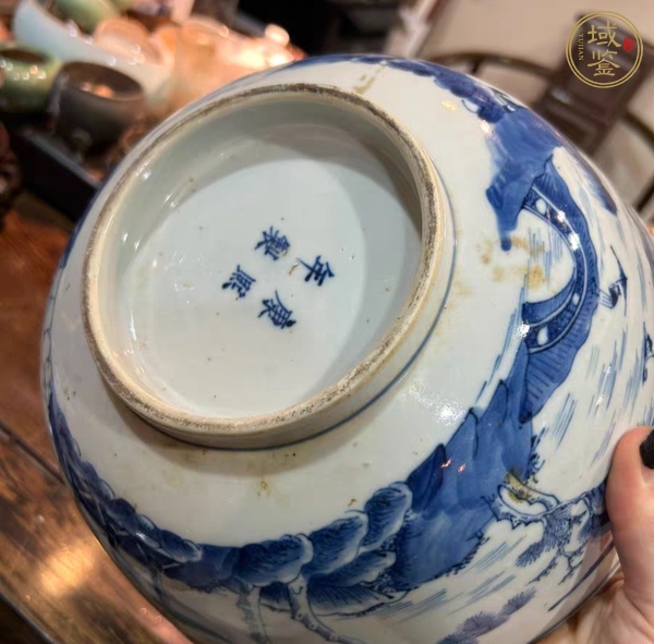 古玩陶瓷樓臺亭閣山水紋青花碗真品鑒賞圖