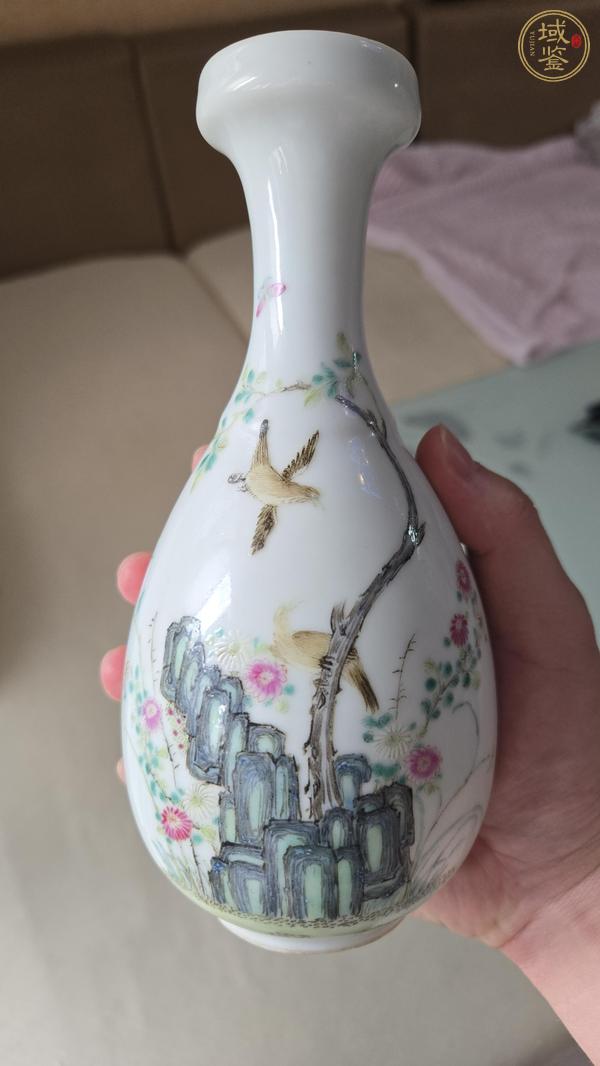 古玩陶瓷民國 粉彩花鳥紋玉壺春瓶真品鑒賞圖