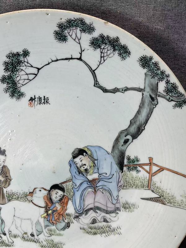 古玩陶瓷清末民初油粉彩（黃耳傳書(shū)）大盤(pán)（35cm）拍賣(mài)，當(dāng)前價(jià)格18888元