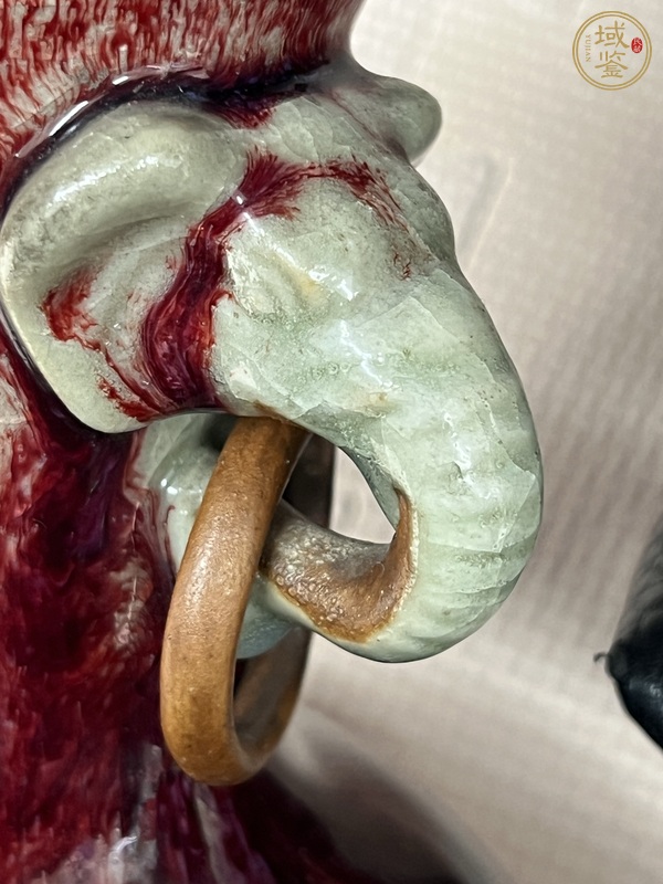 古玩陶瓷窯變釉雙象耳瓶真品鑒賞圖