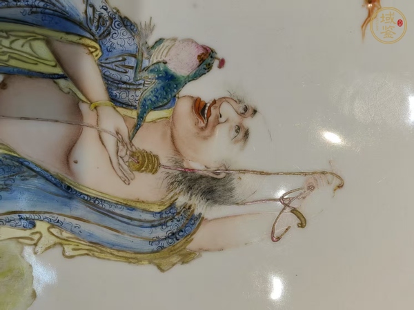 古玩陶瓷粉彩劉海戲金蟾瓷板真品鑒賞圖