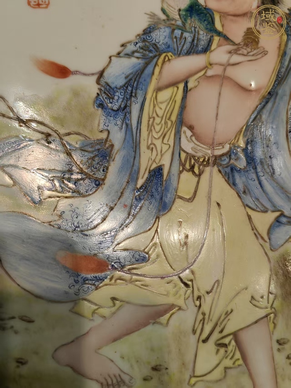 古玩陶瓷粉彩劉海戲金蟾瓷板真品鑒賞圖