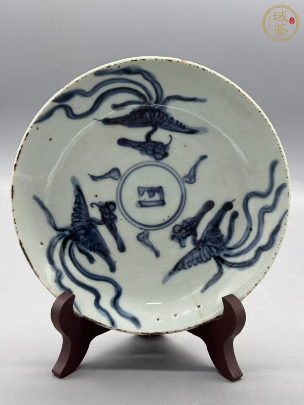 古玩陶瓷三鳳紋青花盤真品鑒賞圖