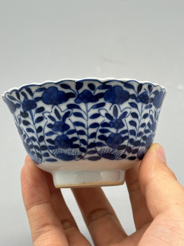 古玩陶瓷清光緒青花花卉紋開窗花口杯拍賣，當前價格1485元