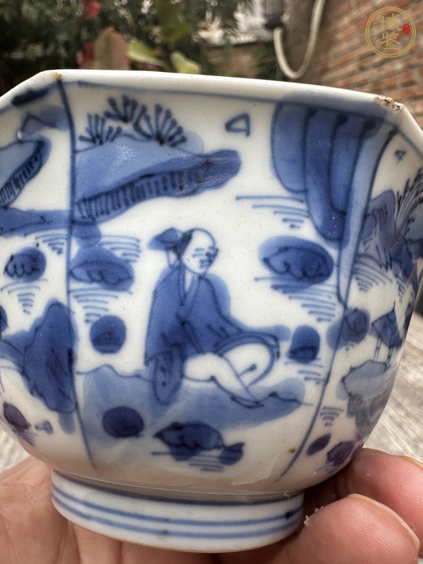 古玩陶瓷青花人物故事八方杯真品鑒賞圖