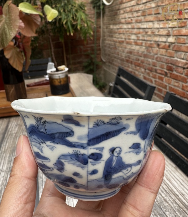 古玩陶瓷青花人物故事八方杯真品鑒賞圖