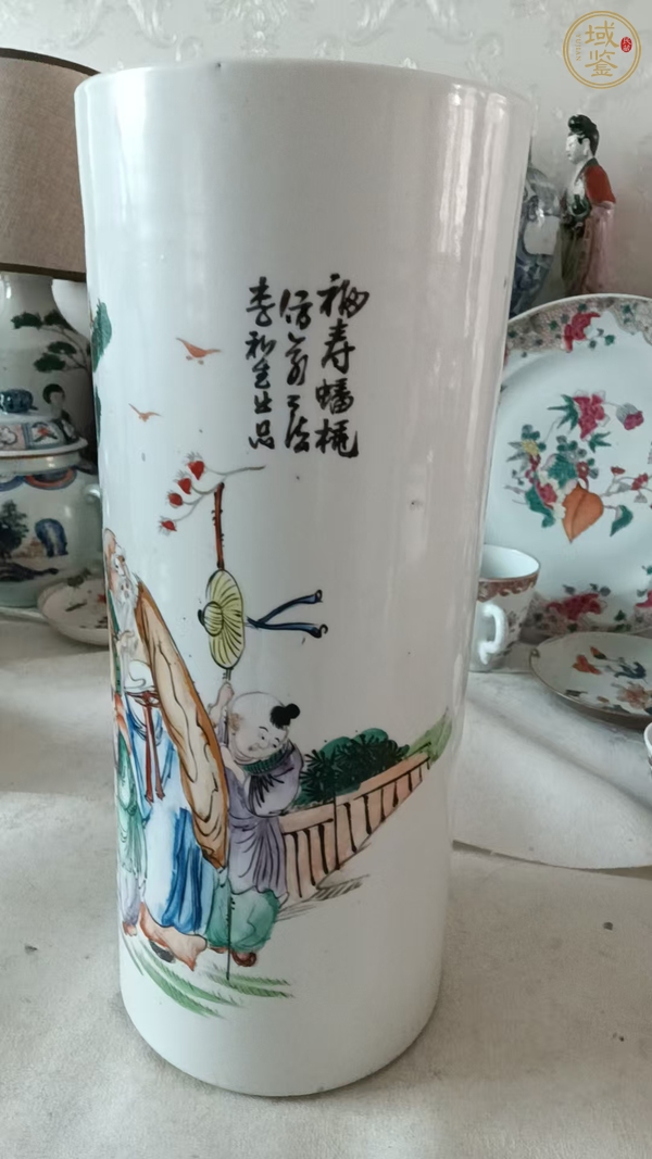 古玩陶瓷油粉彩人物故事紋帽筒真品鑒賞圖
