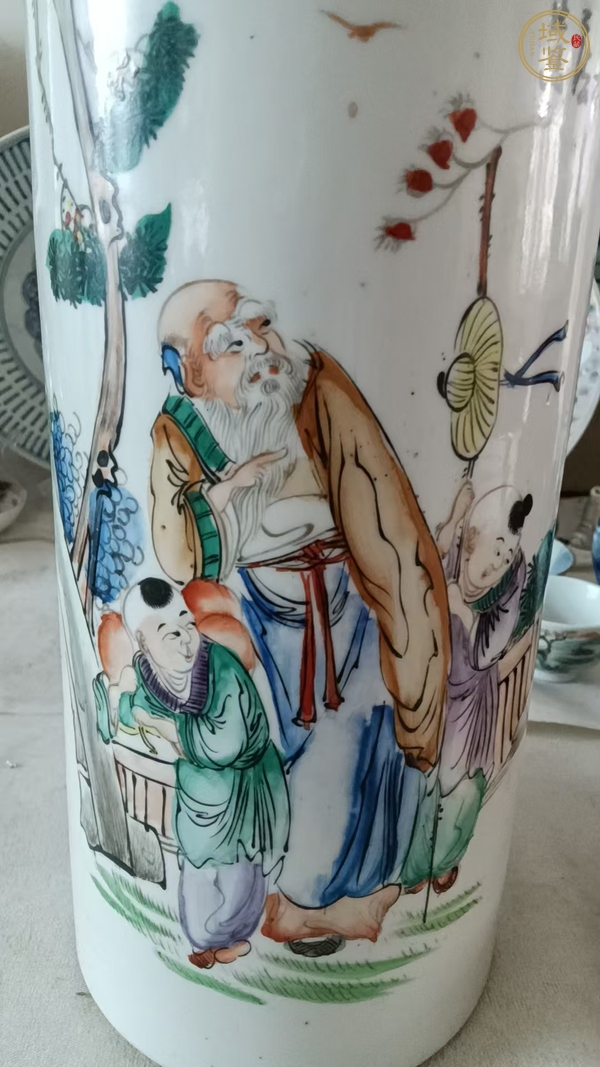 古玩陶瓷油粉彩人物故事紋帽筒真品鑒賞圖
