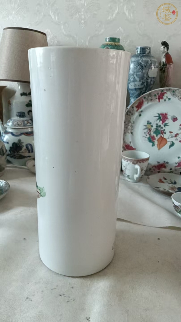 古玩陶瓷油粉彩人物故事紋帽筒真品鑒賞圖