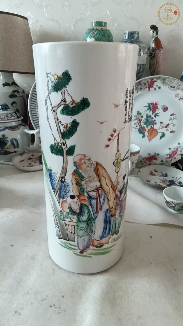 古玩陶瓷油粉彩人物故事紋帽筒真品鑒賞圖